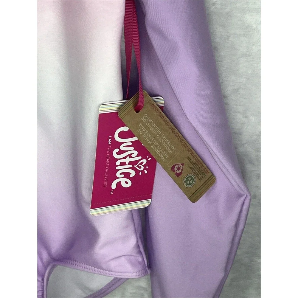 Justice Swim Girl's Swimsuit 1 PC Bathing Suit Long Sleeve Purple Size M 10 NEW